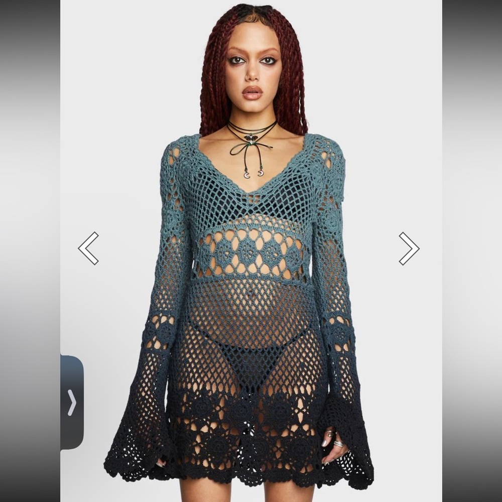 Dolls Kill Widow Bottled Appetites Crochet Dress Blue/Green & Black
